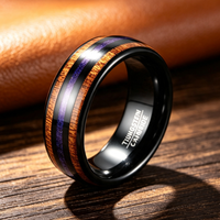 Bague en carbure de tungstène noir avec incrustation de bois et de lapis-lazuli, alliance de mariage bombée de 8 mm pour homme, bijoux inspirés de la nature en gros