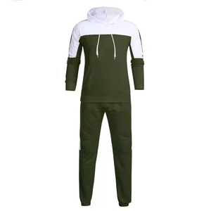 Ensemble sweat-shirt à capuche et jogging pour homme, couleur unie vert olive, coupe ample décontractée, manches longues, en coton, tenue de sport pour l'automne - Product Image 2