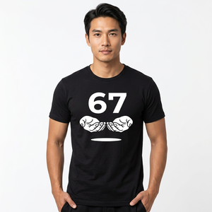 Camiseta negra de manga corta para hombre con estampado del número 67 y bigote, cuello redondo, corte regular, de algodón jersey. - Product Image 6