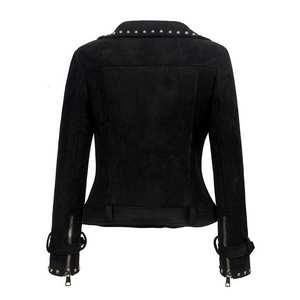 Chaqueta de Cuero Personalizada Premium para Mujer, Estilo Motero con Tachuelas, Chaqueta de Cuero Vintage para Motocicleta con Servicio OEM - Product Image 2