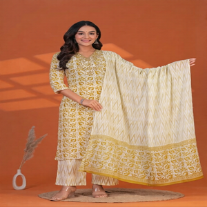 Indian Style Floral Print 3 Piece <b>Kurti</b> and Pant Set With Dupatta For Wedding And Casual Wear Kurta Gift For Her Wholesale Price - Product Image 3