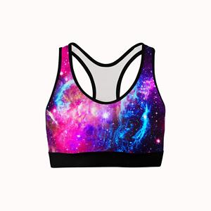 Soutien-gorge de sport imprimé Galaxy pour femme, haut de fitness à dos nageur à maintien élevé, motif étoiles multicolores, vêtements de sport - Product Image 6