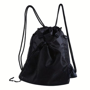Black <b>Drawstring</b> Gym <b>Bag</b> Sports Backpack Mesh Side Pocket <b>Waterproof</b> Fitness <b>Bag</b> for Training Travel - Product Image 6