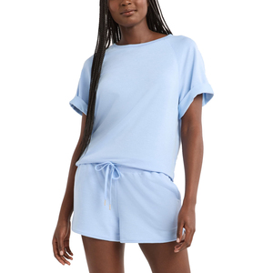 Ensembles pour femmes, vêtements d'été, ensemble short deux pièces, surdimensionné, 100% coton, haut court à manches courtes et col rond, ensemble deux pièces pour femmes - Product Image 2