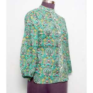 Haut indien floral vintage personnalisé de haute qualité pour femme, style coréen, 100 % coton, écologique, manches bouffantes - Product Image 4