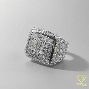 <b>Silver</b> Square Cluster Moissanite Diamond <b>Ring</b> for <b>Men</b> Iced Hip Hop Statement <b>Ring</b> Pave CZ Luxury Wedding Pinky <b>Ring</b> Gift - Product Image 4