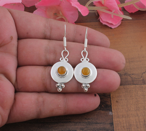 925 <b>Sterling</b> <b>Silver</b> Gold Plated Blue Lace Agate Vintage Disc Drop Earrings | Handcrafted Gemstone Dangle Earrings for Gift - Product Image 1