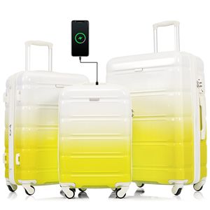 3 pezzi da 20 pollici porta porta USB Set portabagagli giallo limone portabicchieri certificata compagnia aerea supporto ABS + PC Spinner guscio rigido ruote nuove - Product Image 1