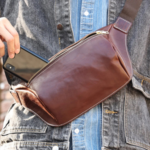 <b>Top</b> Quality Custom Leather Waist Bag Unisex Adjustable Zipper Closure Brown Pillow Shape Daily Use Fanny Packs - Product Image 2