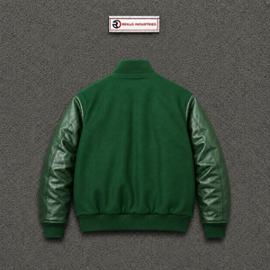 CUSTOM GREEN <b>VARSITY</b> <b>JACKET</b> MOCKUP FRONT VIEW PREMIUM <b>BOMBER</b> <b>JACKET</b> DESIGN COLLEGE STYLE APPAREL FASHION OUTERWEAR FRONT VIEW - Product Image 6