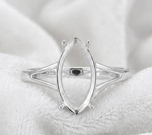 925 Sterling Silver Marquise <b>Ring</b> 5x7mm <b>Blank</b> Semi Mount <b>Ring</b> Setting DIY Jewelry Making Prong <b>Ring</b> Base Rhodium Plated <b>Ring</b> - Product Image 3