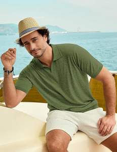 Polos de Hombre de Mezcla de Lana, Manga Corta, Cuello en V, Tejido de Punto, Polos Casuales de Verano - Product Image 2