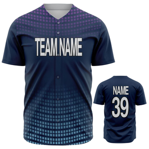 Maillot de baseball personnalisé bleu marine dégradé pour hommes, chemise de sport athlétique respirante à boutons pour équipes de softball et matchs - Product Image 1