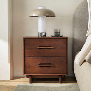 Traditional Solid Acacia Wood 2-Drawer Eco-Friendly Durable <b>Nightstand</b> with Round Metal Knobs - Product Image 5