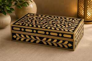 Handcrafted Bone Inlay Jewelry Storage Box Elegant Black & White Wooden Organizer <b>Case</b> for Jewelry, Accessories, <b>Vanity</b> & Luxury - Product Image 2