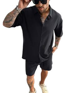 Camisa Oxford para Hombre, Transpirable, de Manga Corta, Cuello Mao, Corte Holgado, Color Sólido, Estilo Vintage, Casual de Negocios - Product Image 3