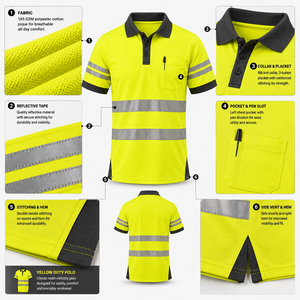 Hi Vis Yellow Reflective <b>Work</b> <b>Shirt</b> <b>Men</b> Short Sleeve Polyester Uniform Custom Logo Security Workwear OEM Service - Product Image 2