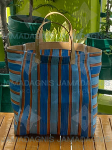 Jamadagnis Group High Quality Recycled Nylon Striped Shopping <b>Tote</b> Bags Custom Closure Vegan Leather Handles Women's Bags - Product Image 3