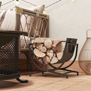 Porta Legna Pieghevole per Interni ed Esterni con Manici in Tela 43 cm x 38 cm x 40 cm Nero - Product Image 2