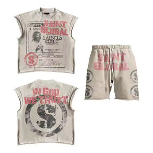 เสื้อยืดแขนกุดทรงบ็อกซี่ผ้าคอตตอนหนานุ่มคุณภาพสูงสำหรับผู้ชาย ดีไซน์สตรีทแวร์แบบวินเทจ พิมพ์ลายกราฟิกตามสั่ง - Product Image 6