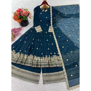 Designer Women's Anarkali Gown Set with Embroidered Sequence Work Including Bottom and Dupatta - Product Image 4