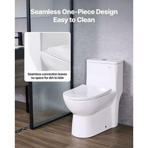 Inodoro de una pieza alargado con descarga dual Vortex, blanco brillante plateado, 1.1/1.6 GPF, asiento cómodo para baño, fácil de limpiar, 12 pulgadas - Product Image 2