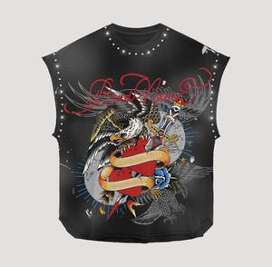 Ensemble short et t-shirt sans manches personnalisé avec logo, délavé à l'acide et sérigraphié, fabrication en usine, faible MOQ, streetwear, ensemble court d'été - Product Image 6