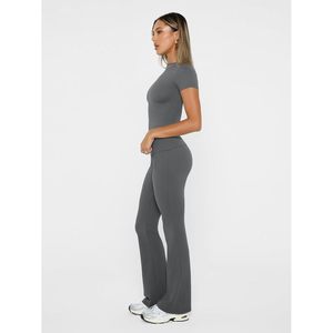 Queen for Lounge de mujer a la moda, trajes Y2K informales de 2 piezas, Tops cortos de manga corta con pantalones acampanados plegables, chándales - Product Image 5