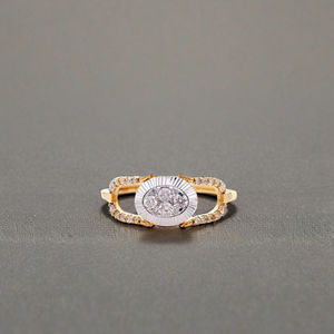 Anillo de Compromiso de Oro Sólido de Lujo con Diseño Ovalado de Rayos de Sol, Anillo de Dos Tonos con Incrustaciones para Boda y Fiesta - Product Image 3