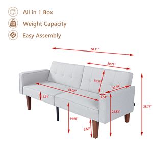 Divano Futon Imbottito in Cotone con Schienale Trapuntato, Divano Reclinabile Regolabile, Gambe in Legno e Metallo, Arredamento Compatto per Soggiorno - Product Image 6