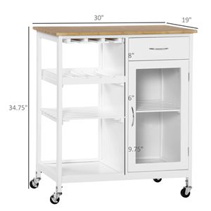 Carrello da Cucina Moderno Effetto Bambù con Ruote e Ripiano a Doghe Regolabile - Product Image 3