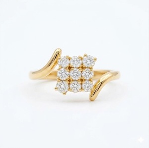 Anillo de Oro Puro de 18K con Diamantes Cultivados en Laboratorio, Anillo Compuesto Cuadrado con 9 Diamantes Redondos en Racimo, Anillo Elegante en Espiral para Mujer, Anillo de Novia - Product Image 1