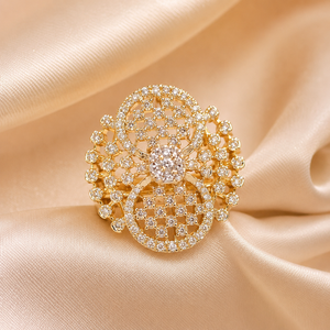 14K <b>Gold</b> Designer Openwork <b>Ring</b> with Sparkling White CZ Stones Luxury Women Fashion Jewelry Supplier - Product Image 1
