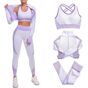 Fashion Women Three Piece Activewear Set High Waist Yoga Leggings Sports <b>Bra</b> And Lightweight Jacket With OEM ODM Private Label - Product Image 1