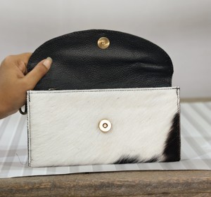 Handmade Genuine Leather Clutch <b>Wallet</b> With Embossed Floral Design Black And White Cowhide Pattern Bohemian Style Women's <b>Wallet</b> - Product Image 5