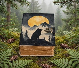 Carnet en cuir fait main, motif loup pleine lune, style vintage, avec motif aquarelle, livre de sorts, fermeture à loquet antique, carnet d'écriture, carnet de croquis, Shadow - Product Image 2