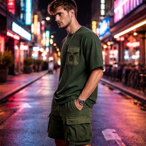 ชุดเซ็ตเสื้อยืดแขนสั้นกางเกงขาสั้นผ้าฝ้ายสีพื้น ชุดลำลองผู้ชายแบรนด์ดัง 2 ชิ้น ระบายอากาศได้ดี ชุดฤดูร้อนสำหรับผู้ชาย - Product Image 4