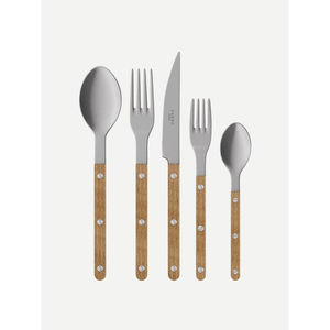 Juego de cubiertos vintage de teca con mangos de madera y remaches expuestos, de acero inoxidable, para uso doméstico y en restaurantes, a precio asequible. - Product Image 1