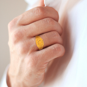 Imperial Octavia <b>Antique</b> Textured Gold <b>Signet</b> <b>Ring</b> for Men Vintage Octagon Designer Gold <b>Ring</b> Traditional Statement Jewelry - Product Image 2