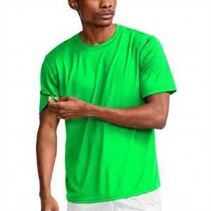 Camiseta de Manga Corta Azul para Hombre, 100% Poliéster, Corte Regular, Secado Rápido, Color Sólido, Cuello Redondo Informal, Diseño Liso de Punto - Product Image 4