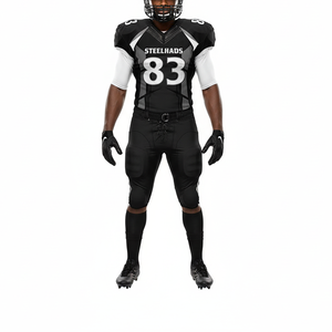 Vente en gros d'uniformes de football américain de qualité supérieure pour hommes, couleur unie noire et blanche, manches courtes, logo personnalisé, ensemble d'uniformes - Product Image 5