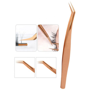 Pince à épiler professionnelle en acier inoxydable pour extensions de cils, anti-statique, anti-magnétique, à pointe incurvée, outil de salon de beauté, couleur marron, Kaamir - Product Image 6