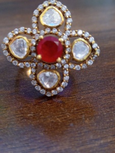 <b>Cross</b> Shape Cocktail <b>Ring</b> With Ruby Center And Diamond Accents 18K Gold Plated Women's Vintage Wedding Jewelry Red doublet stone - Product Image 6
