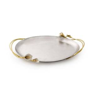 Plateau rectangulaire en métal fait main exclusif avec poignées décorées de feuilles d'or, style Art Déco moderne, luxe pour la maison et l'hôtel, idéal pour le Ramadan et Diwali - Product Image 2