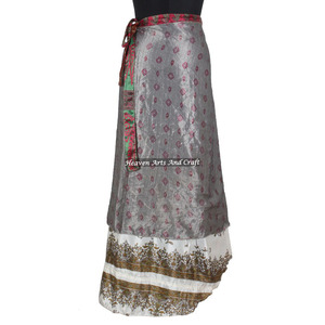 Superbe jupe longue en soie pour danse du ventre, style gypsy, à enrouler, 2 couches, réversible, effet sari magique, idéale pour la plage, article très prisé - Product Image 4