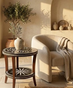 Console et tabourets décoratifs en os incrusté, qualité unique, faits main, élégants, pour salon et bureau - Product Image 6