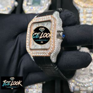 นาฬิกา ICELOOK หรูหราทรงสี่เหลี่ยมประดับเพชร ตัวเรือนสแตนเลส สายหนัง ระบบควอตซ์อนาล็อก ขนาด 38 มม. เครื่องประดับแฟชั่นสำหรับทุกเพศ - Product Image 4