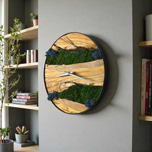 Forest Decor Moss Art Wood Grain Wall <b>Clock</b> Rustic Style Nature Inspired Green Moss Wooden <b>Clock</b> Botanical Decor Eco Friendly - Product Image 1