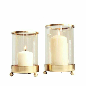 Classic Brass Wire Hurricanes Candle Stand With Clear Glass <b>Heat</b> Resistant Home Wedding Holiday Decoration Candle Holder - Product Image 1