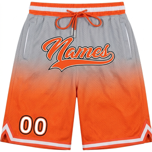 Pantalones Cortos de Baloncesto Sublimados Personalizados para Hombre, de Malla con Degradado Naranja y Gris, con Cordón Ajustable, Bolsillos y Logotipo Frontal - Product Image 1